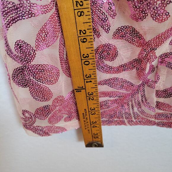 Bebe Women Sequin Open Back Sparkle Mesh Short Dress Size Medium Pink Y2k Barbie - Picture 11 of 14